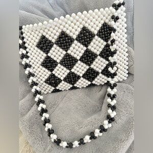 Beaded White and Black Diamond shapes purse